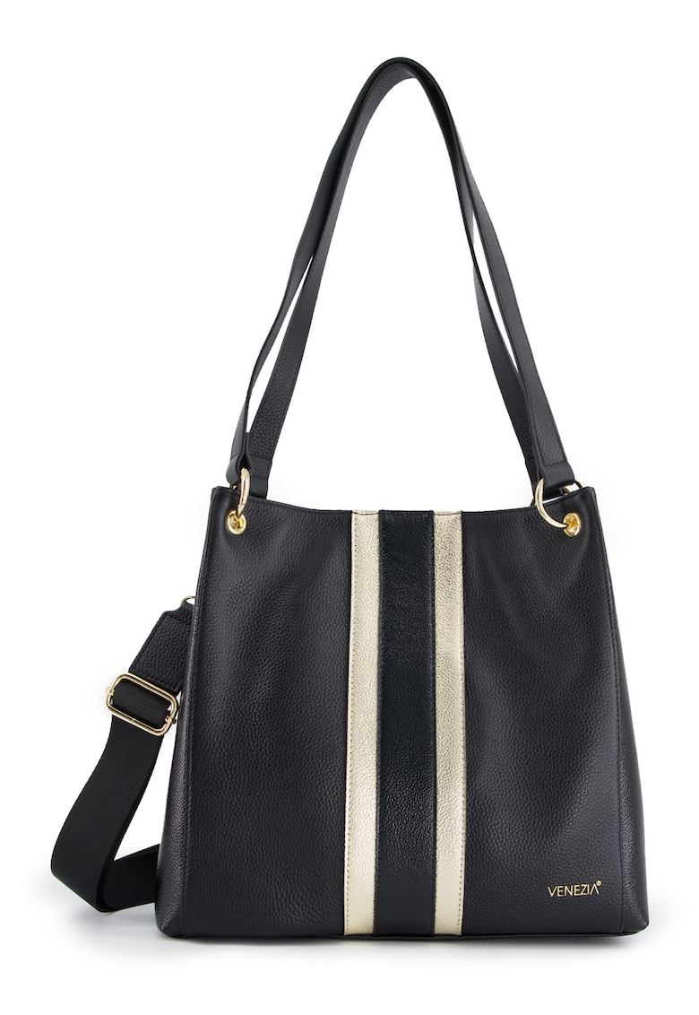 Geanta din piele naturala - neagra - 31x33x9cm