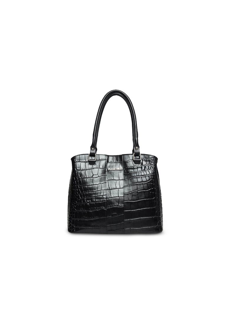 Geantă Dama -  piele naturală - 3 compartimente - negru