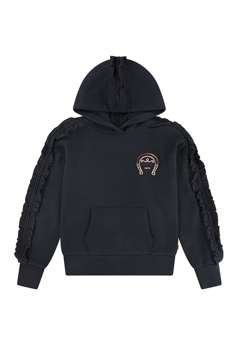 Hanorac cu broderie logo si buzunar kangaroo - Negru stins