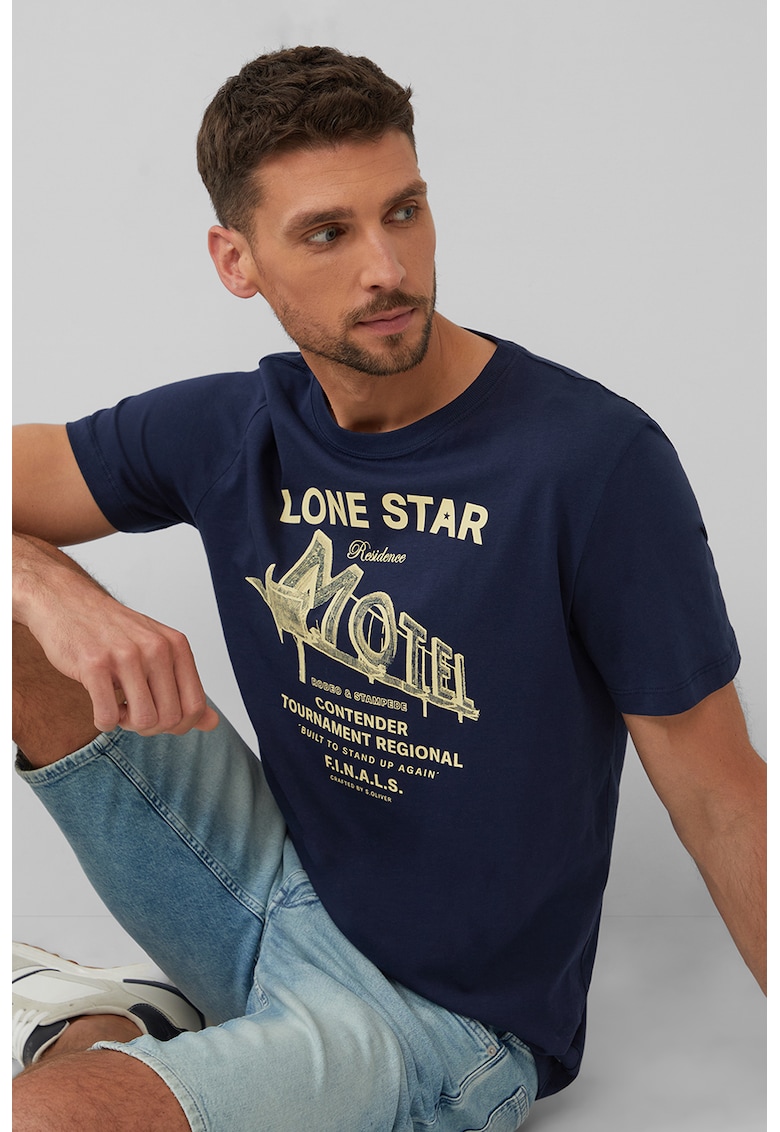 Tricou barbati cu decolteu la baza gatului - imprimeu text - Regular fit - Galben/Bleumarin