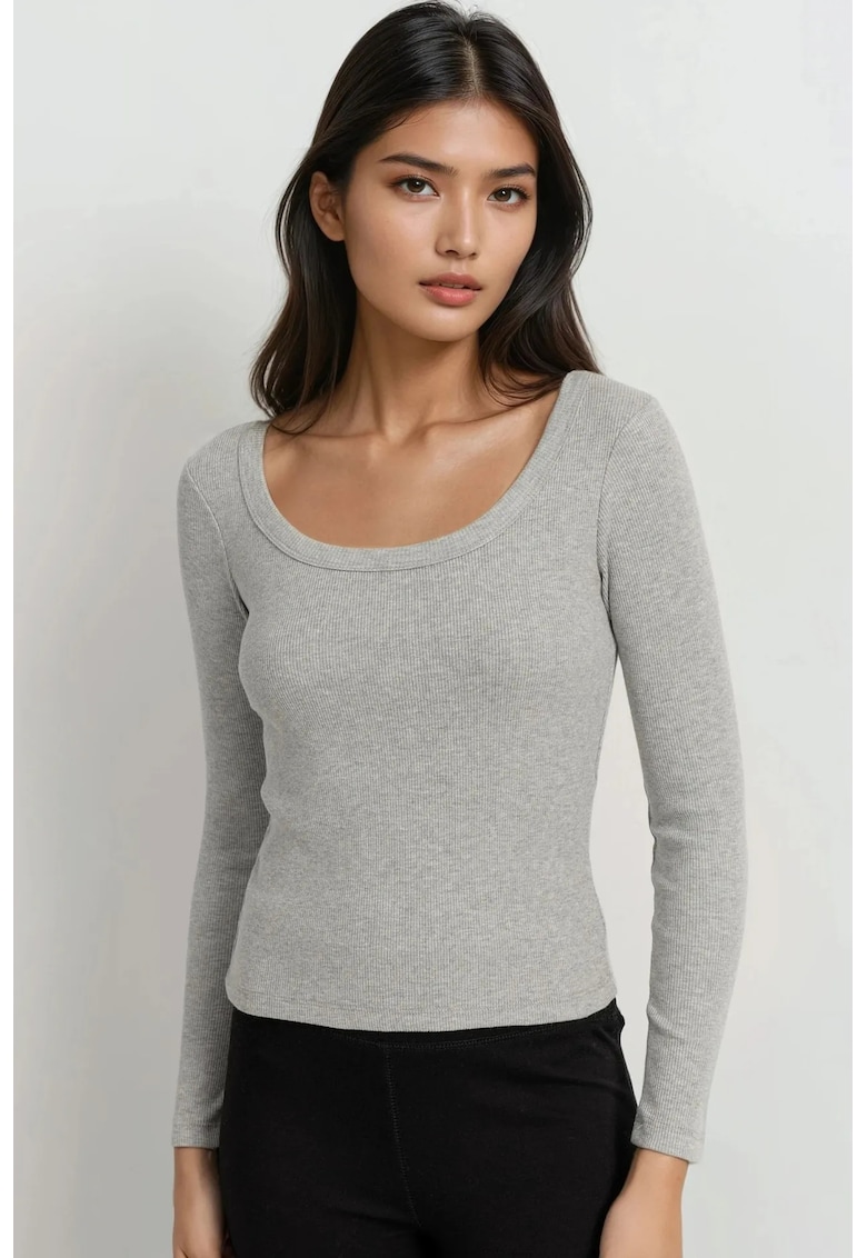 Bluza dama -  din amestec de bumbac - gri deschis - jerseu