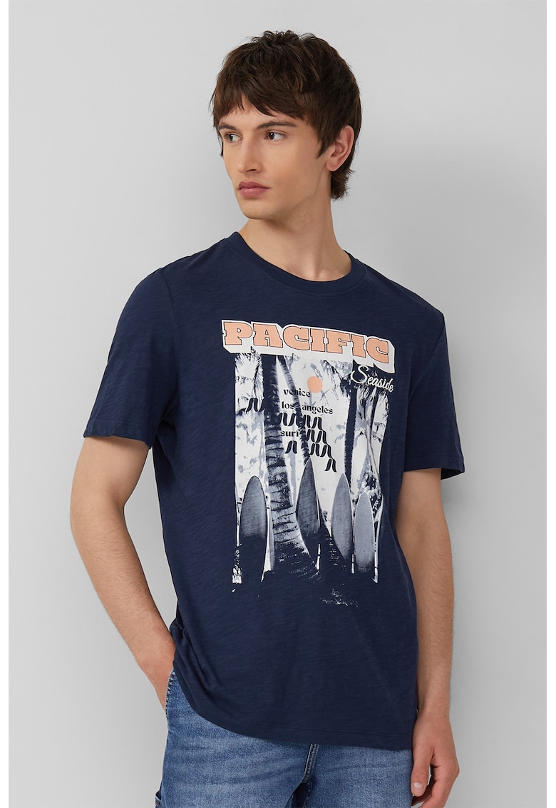 Tricou barbati cu decolteu la baza gatului - Regular Fit din bumbac - Bleumarin - Albastru inchis