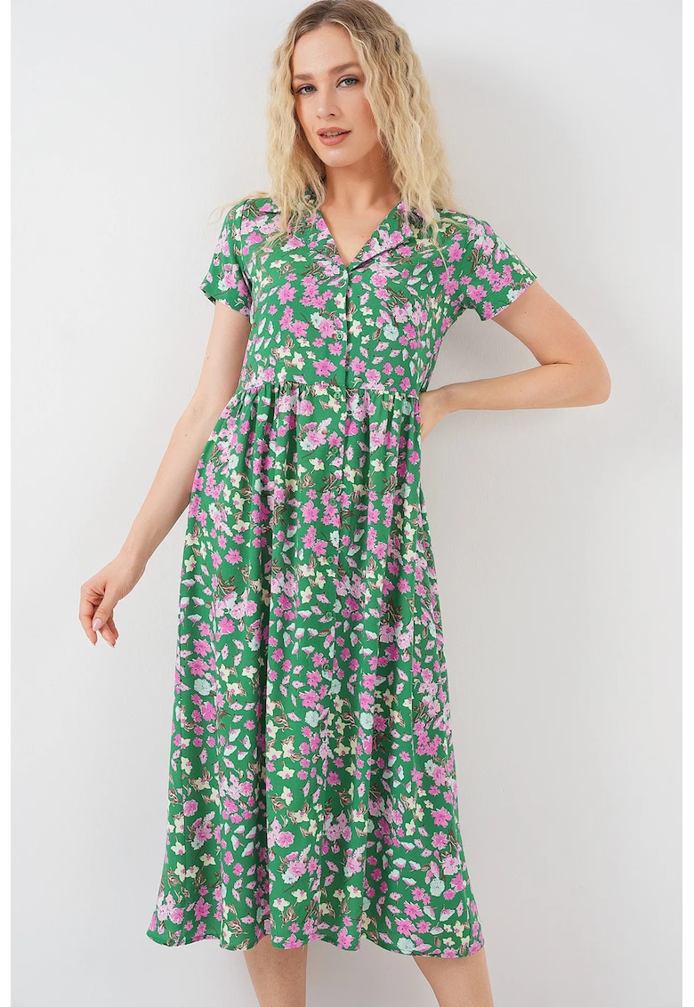 Rochie midi dama HiCCUP - imprimeu floral - Verde