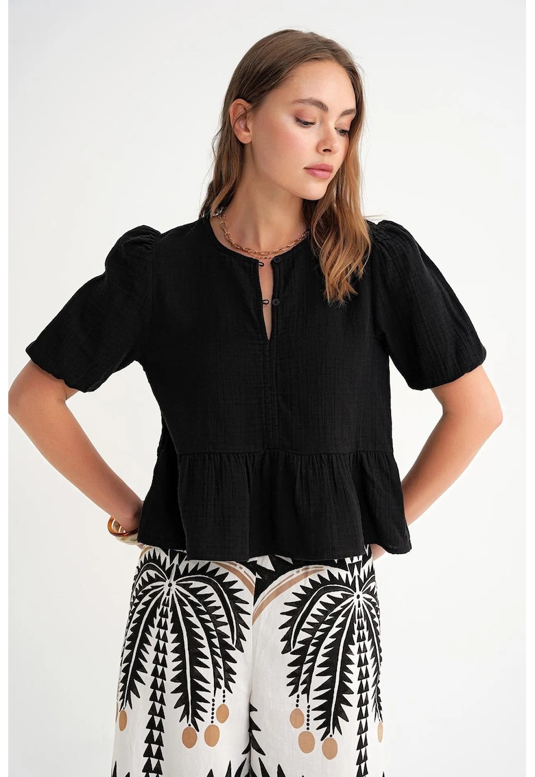 Bluza dama - HiCCUP - texturata din muselina - negru - bumbac