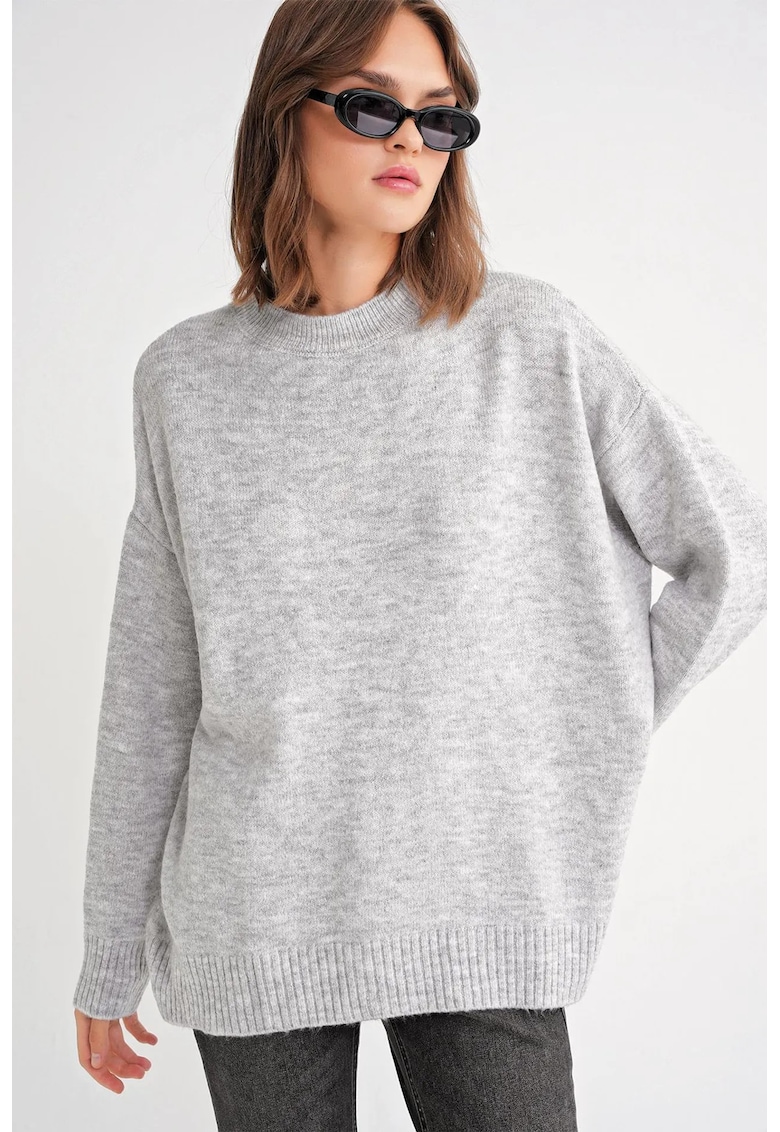 Pulover dama  supradimensionat gri tricot -