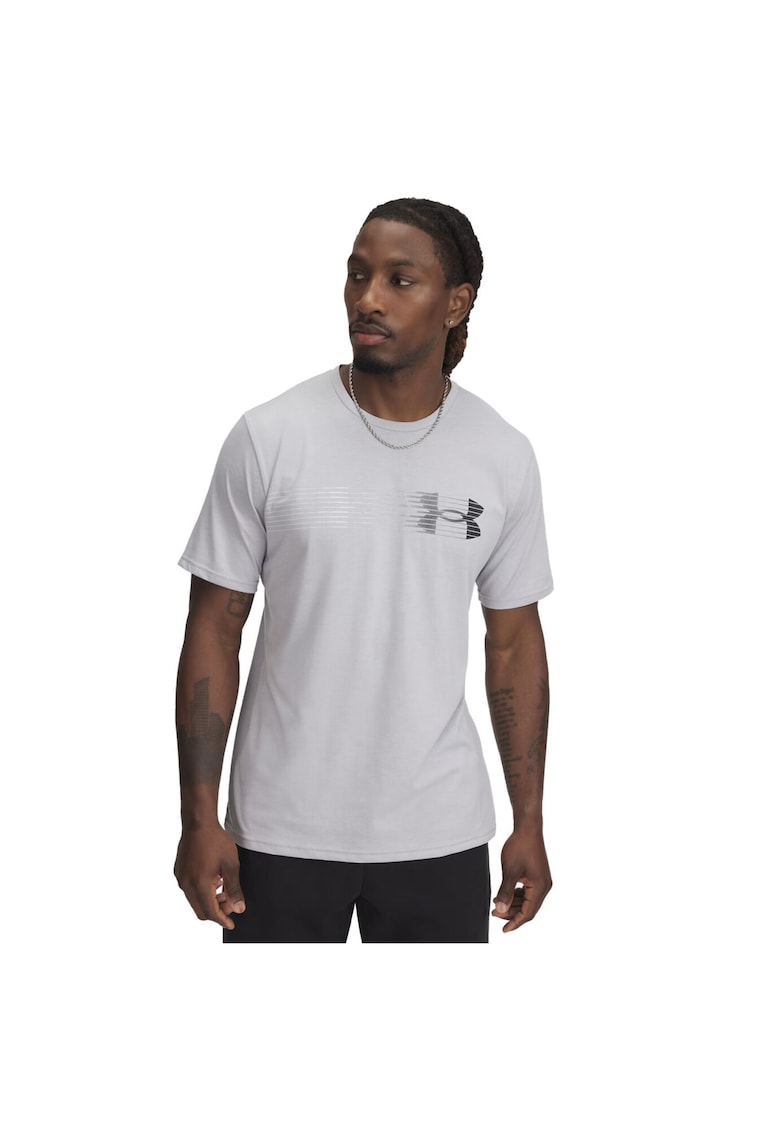 Tricou din amestec de bumbac cu imprimeu logo - Gri
