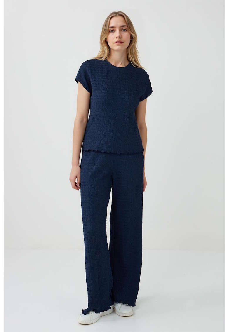 Pantaloni texturati cu croiala ampla - Bleumarin