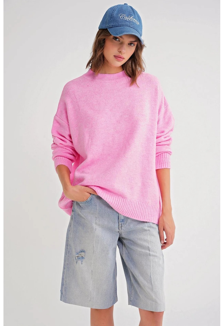 Pulover dama HiCCUP - supradimensionat - roz pudrat - tricot -