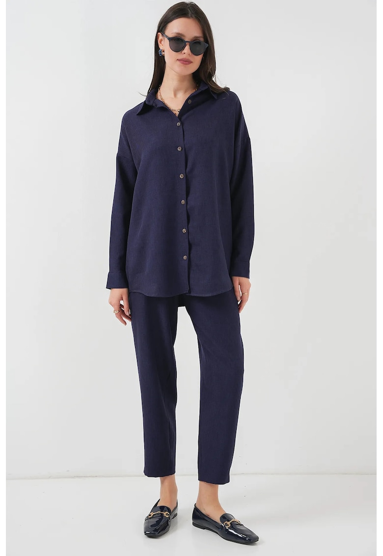 Set doua piese - HiCCUP - camasa cu maneca lunga si pantaloni - bleumarin - textil -