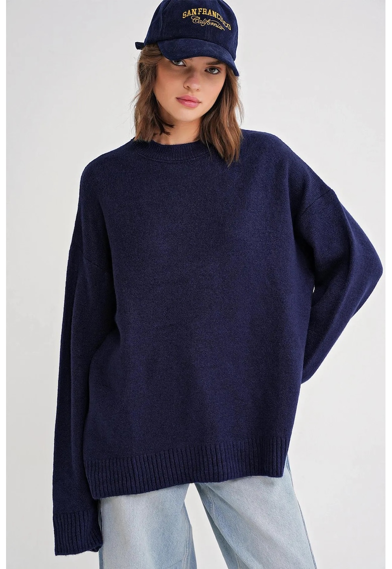 Pulover dama - HiCCUP - supradimensionat - tricot - albastru marin -