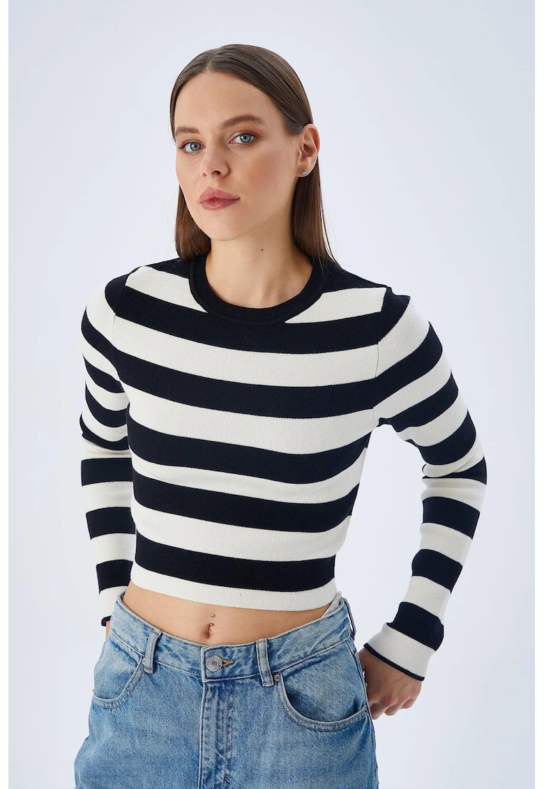 Pulover tricotat HiCCUP - dungi - negru-alb - tricot -