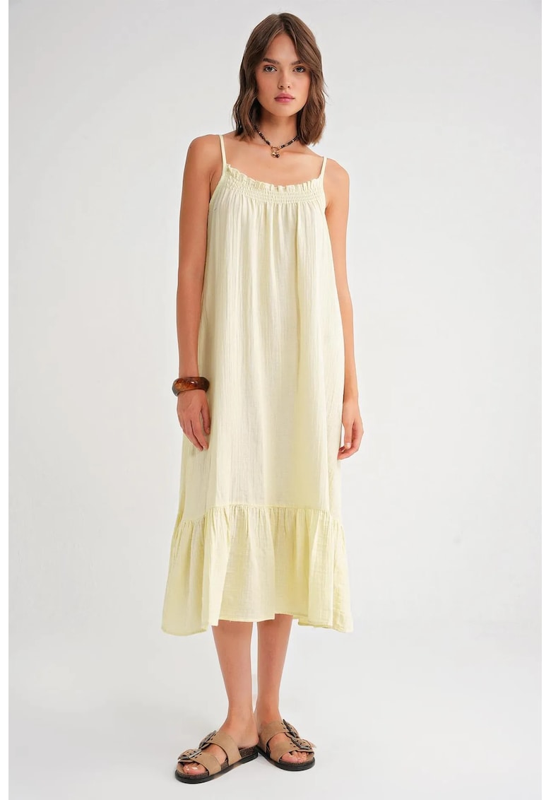 Rochie Midi HiCCUP - Galben - Textil - cu Detaliu Volane