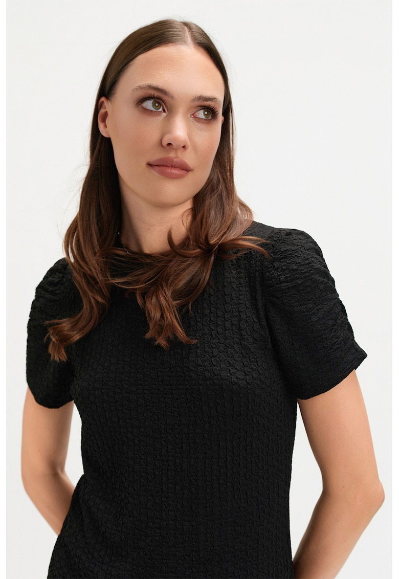 Bluza texturata cu maneci bufante - Negru