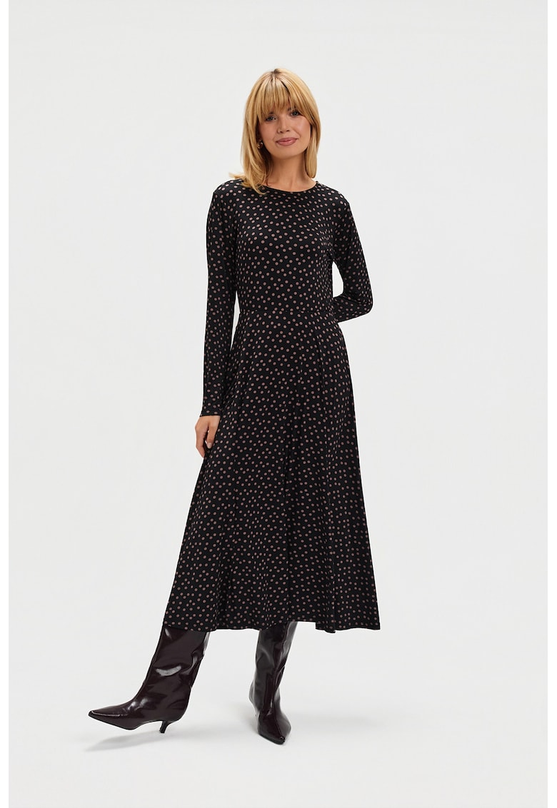 Rochie midi evazata - Negru/Roz prafuit