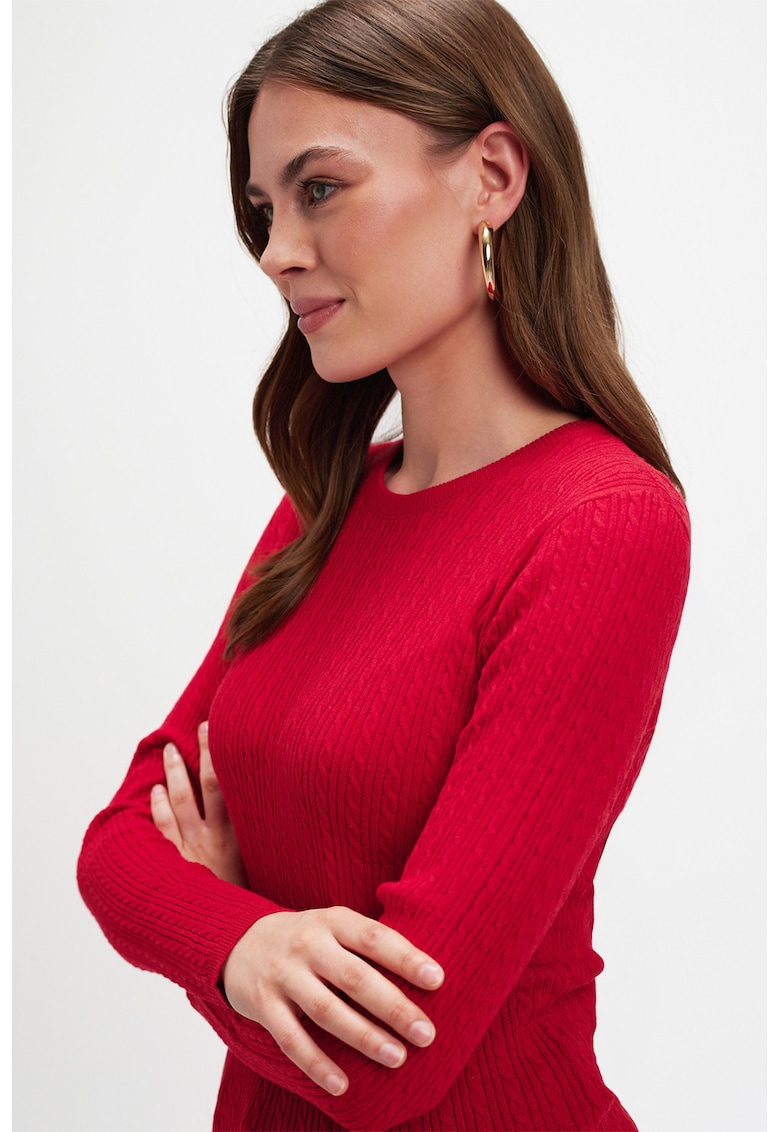 Pulover slim fit cu torsade - Rosu