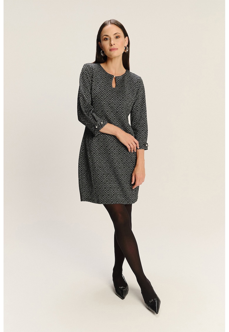 Rochie scurta din amestec de modal cu model si buzunare laterale - Negru/Alb murdar