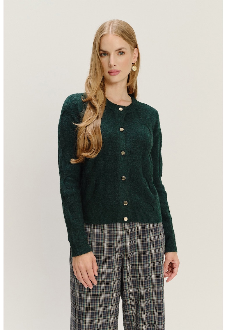 Cardigan texturat cu nasturi - Verde inchis