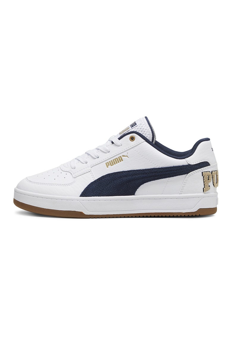 Pantofi sport de piele ecologica cu logo - Alb optic/Bleumarin