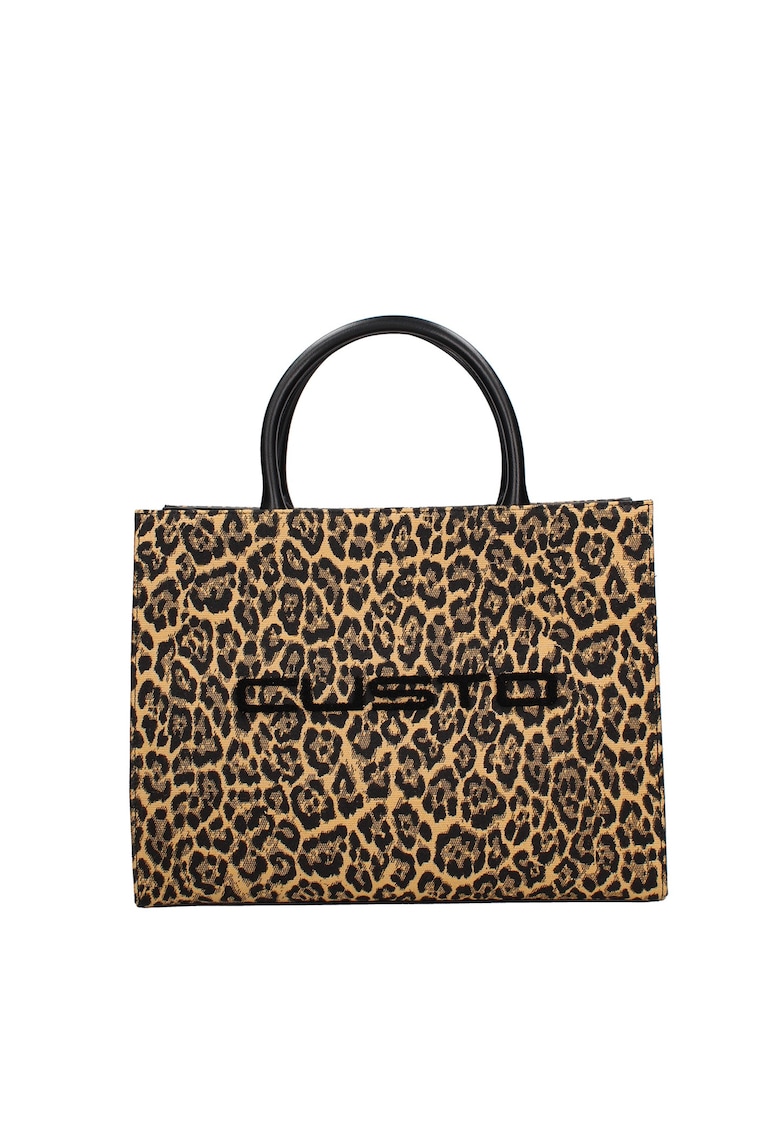 Geanta tote cu animal print si logo - Negru/Bej