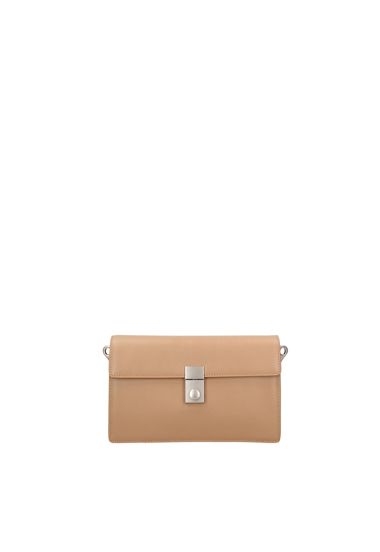 Geanta crossbody de piele cu clapa si bareta detasabila Valoria - Bej