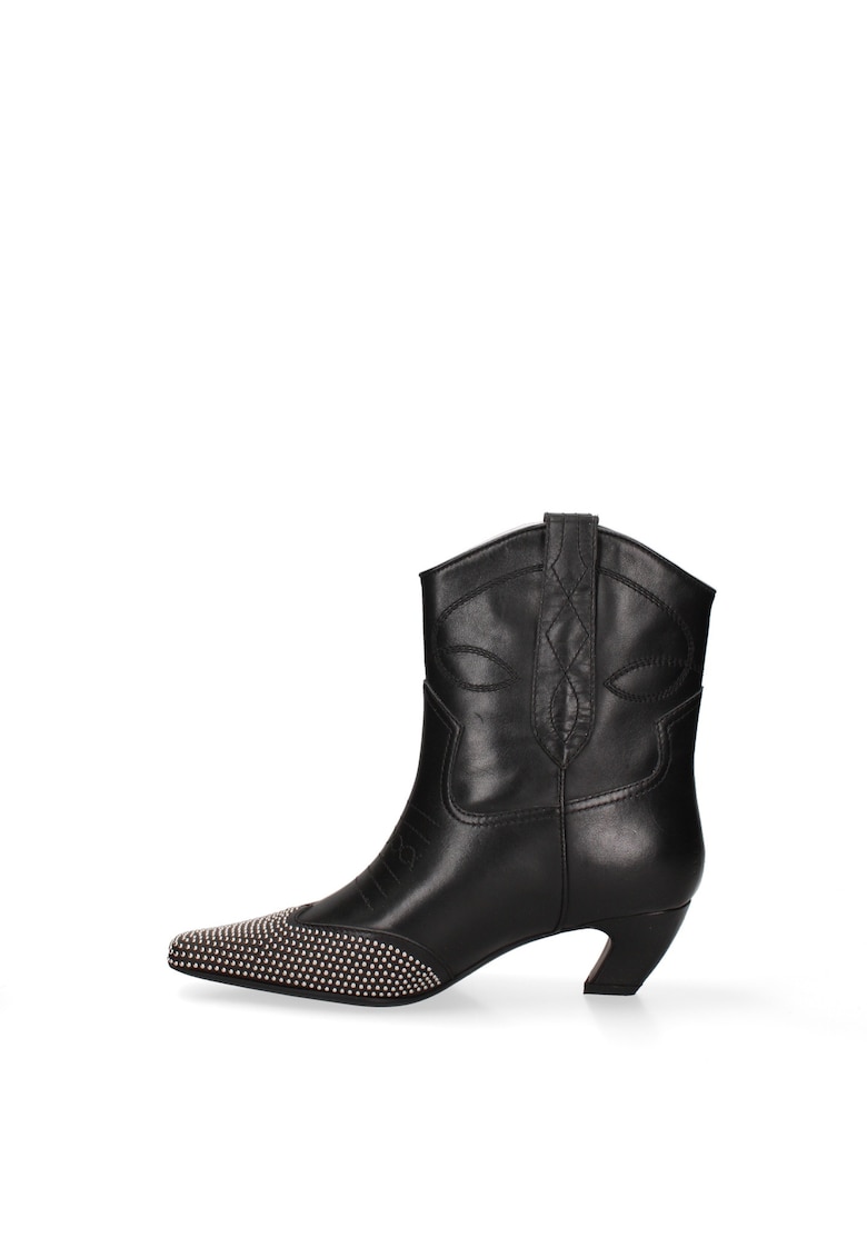 Botine cowboy din piele cu strasuri Riviera Chic - Negru