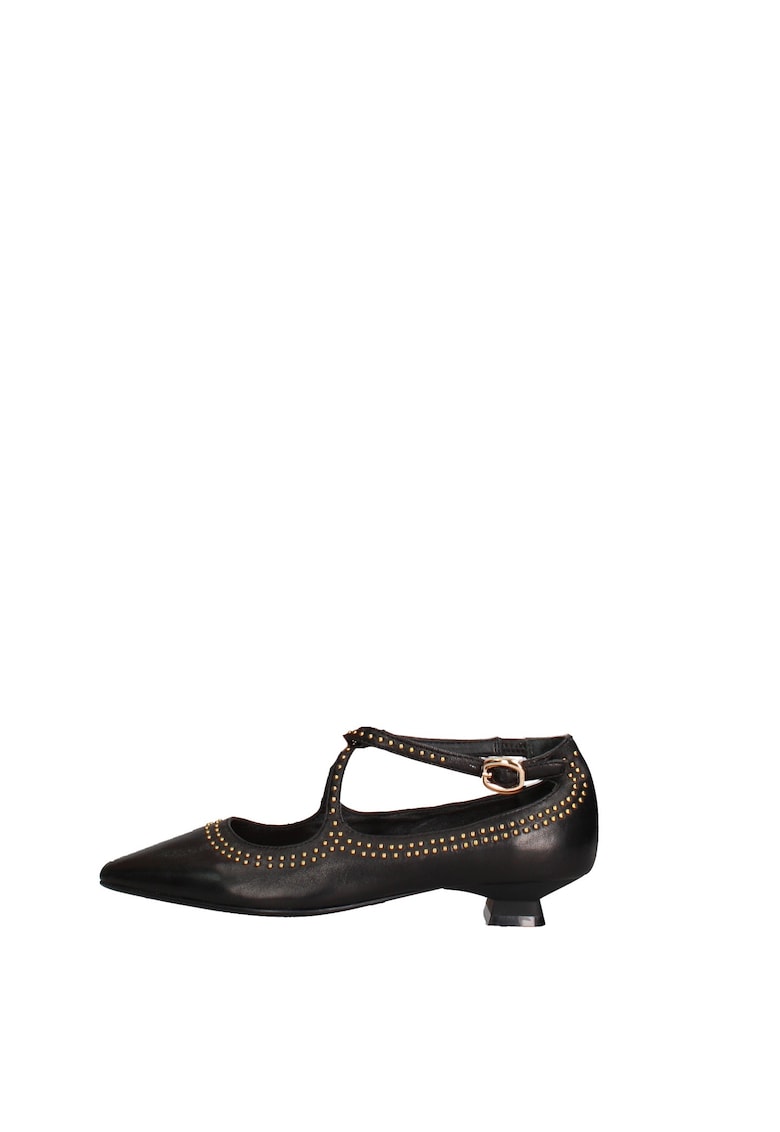 Pantofi din piele cu toc kitten si catarama Aurelie - Negru