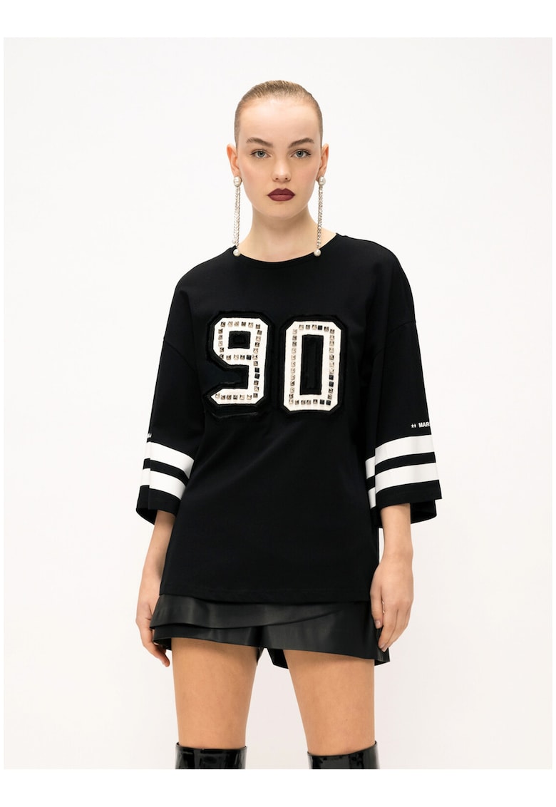 Tricou din bumbac cu maneci evazate - Negru