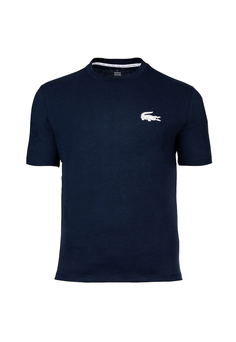 Tricou cu decolteu la baza gatului si logo - Albastru inchis