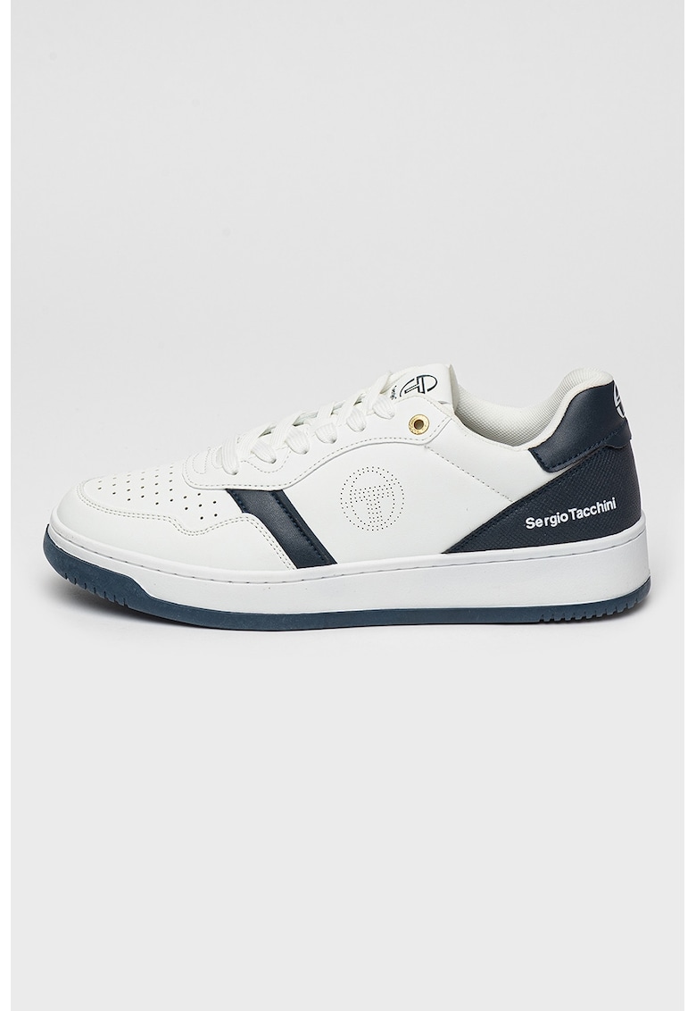 Pantofi sport din piele ecologica cu perforatii Tropea - Alb optic/Bleumarin