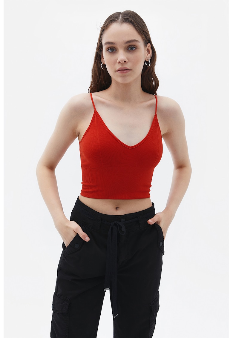 Top crop cu bretele inguste - Rosu