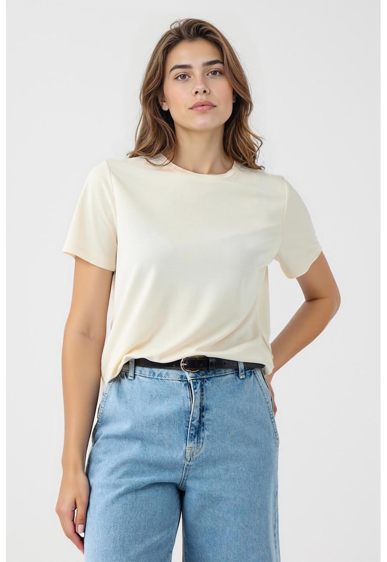 Tricou uni din amestec de modal - Alb fildes