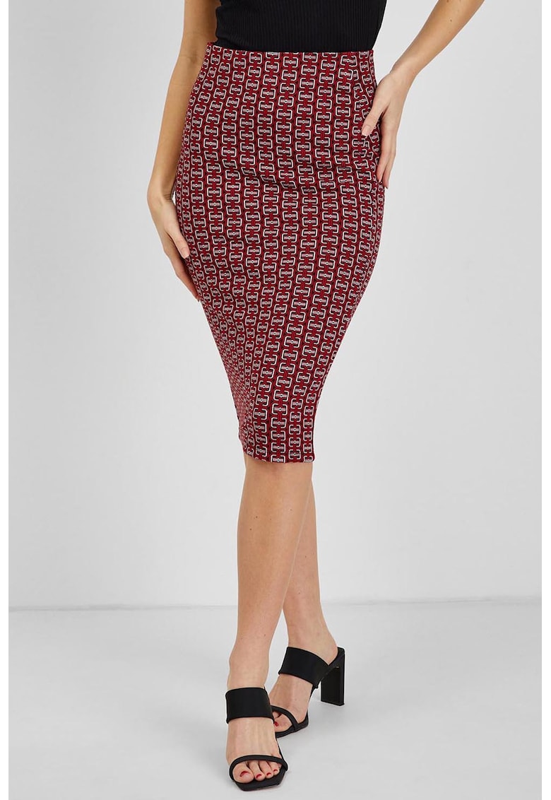 Fusta scurta cu croiala cambrata si model - Negru