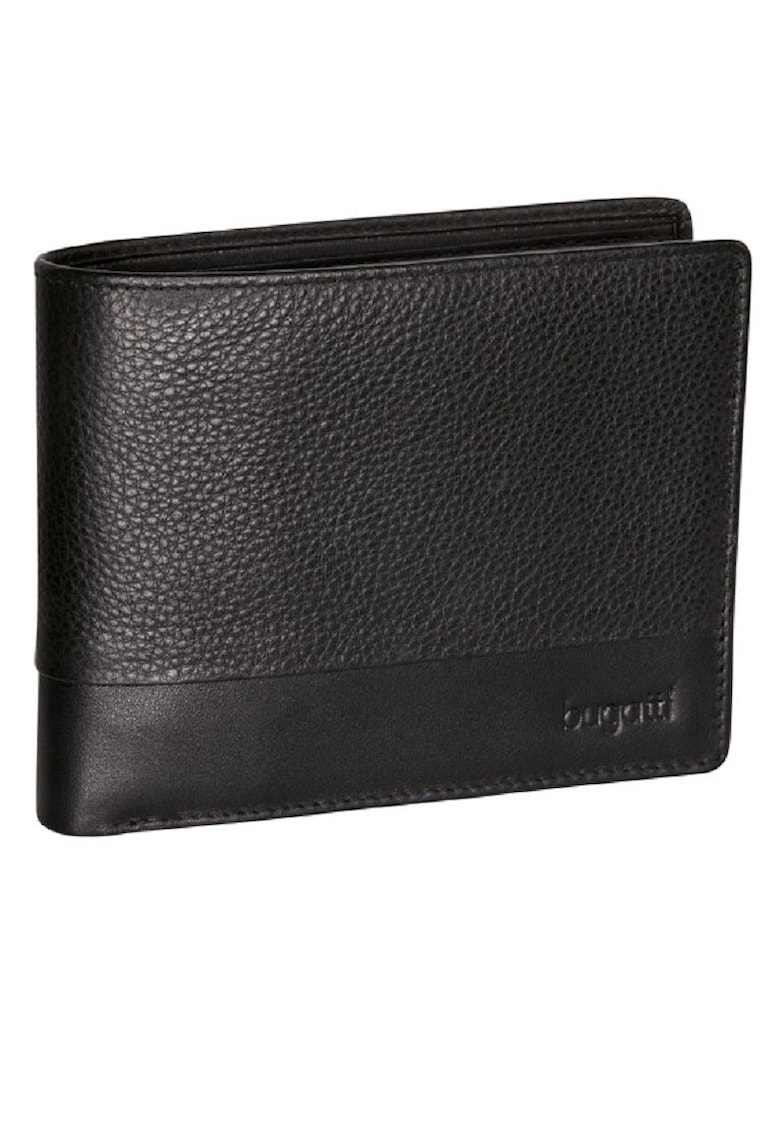Portofel pentru barbati  Atlanta - Din piele naturala nappa si poliester - 12 x 9 -5 cm - Negru