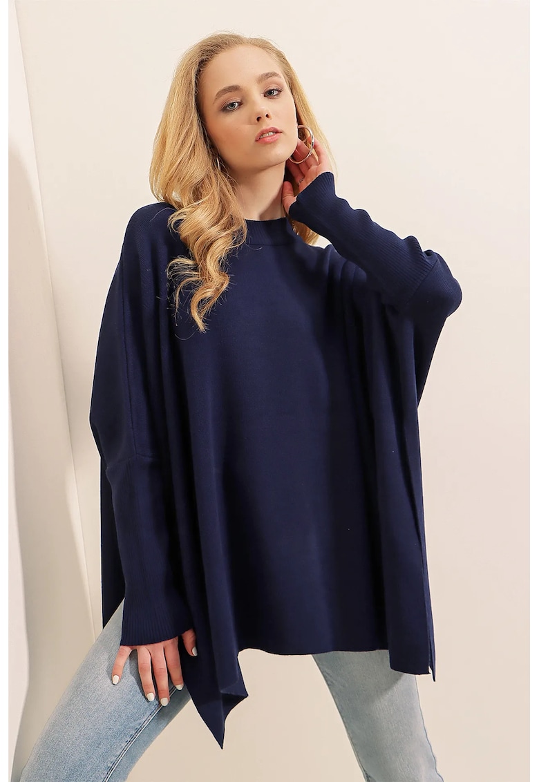 Pulover dama - BigDart - pulover lejer - guler pe jumatate - tricot - Albastru marin -