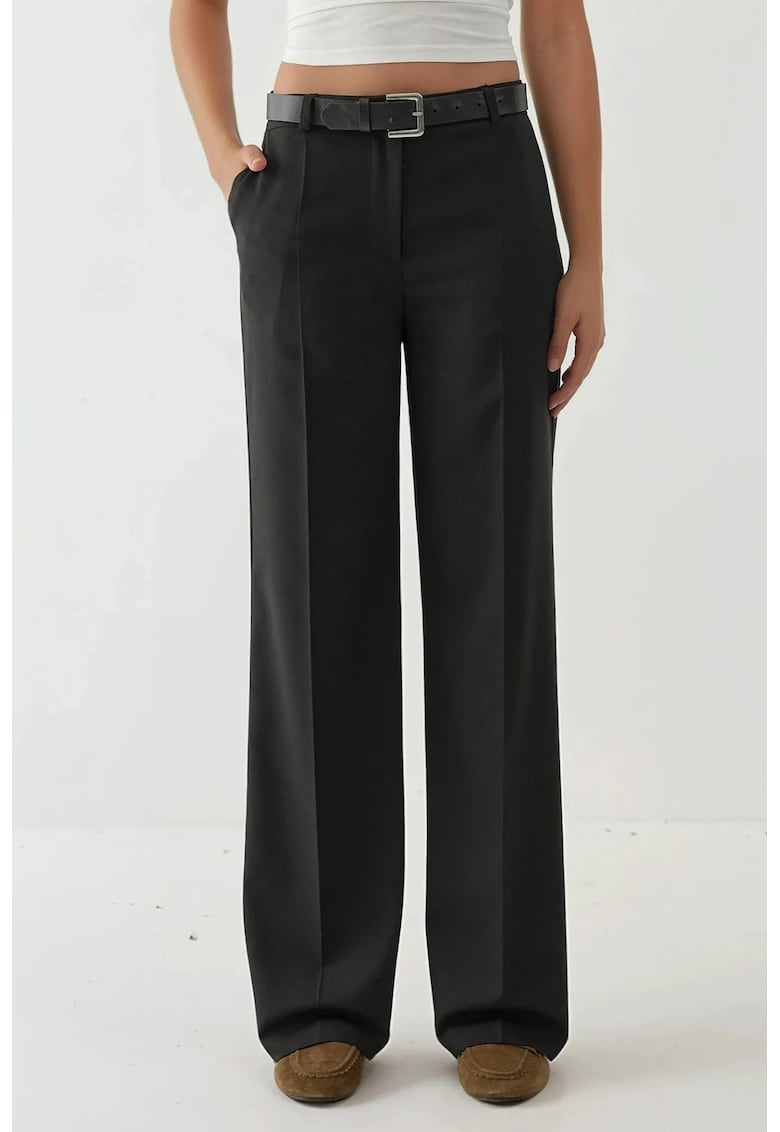 Pantaloni dama -  cu picior drept - talie normala - negru - amestec de viscoza