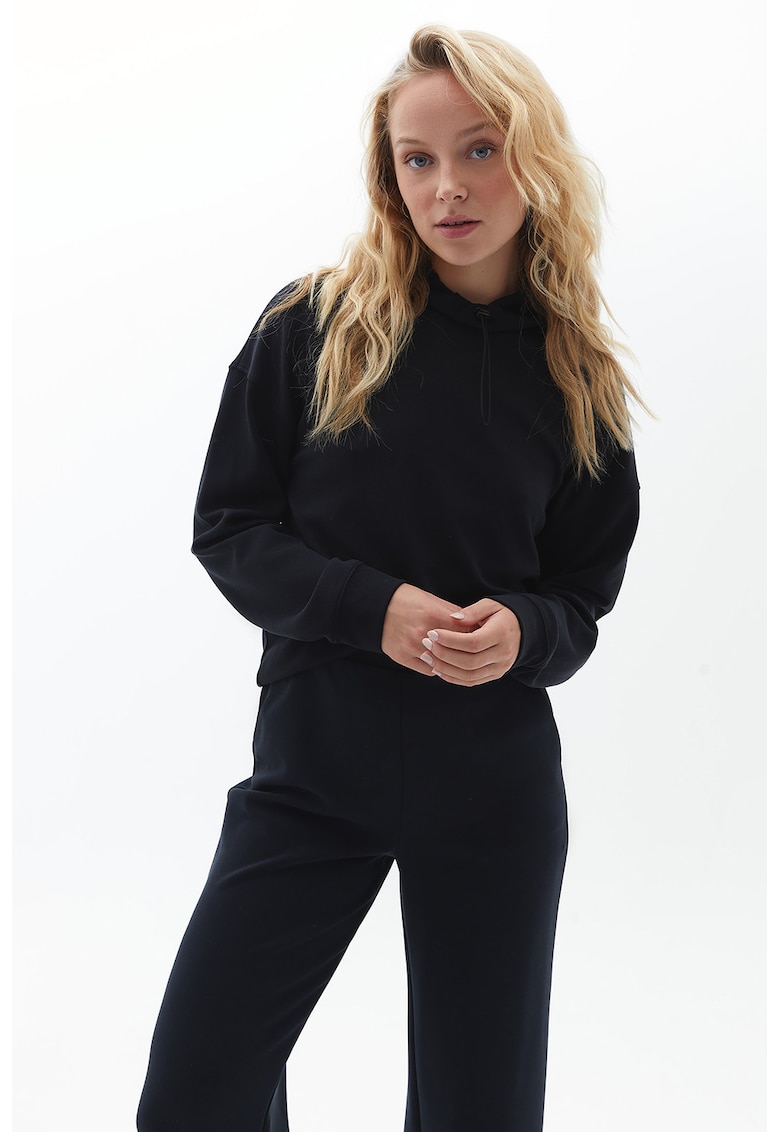 Bluza de trening din amestec de modal cu guler cu snur de ajustare - Negru
