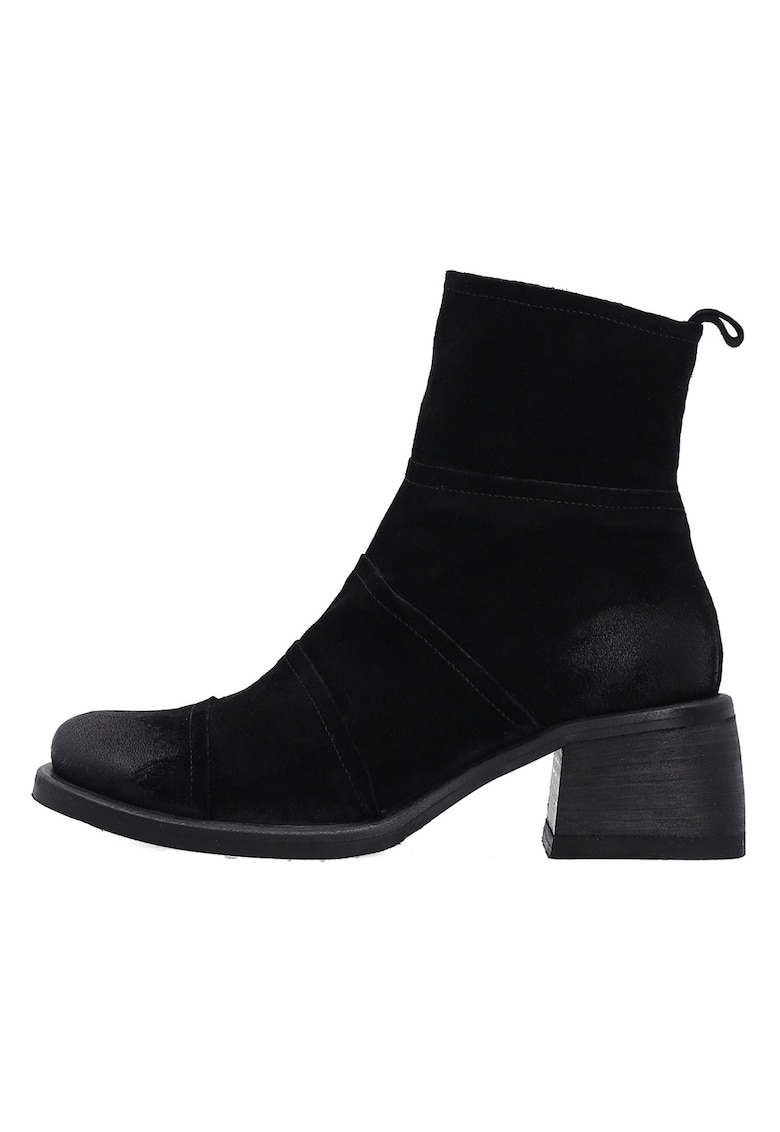 Botine din piele intoarsa cu fermoar si toc masiv