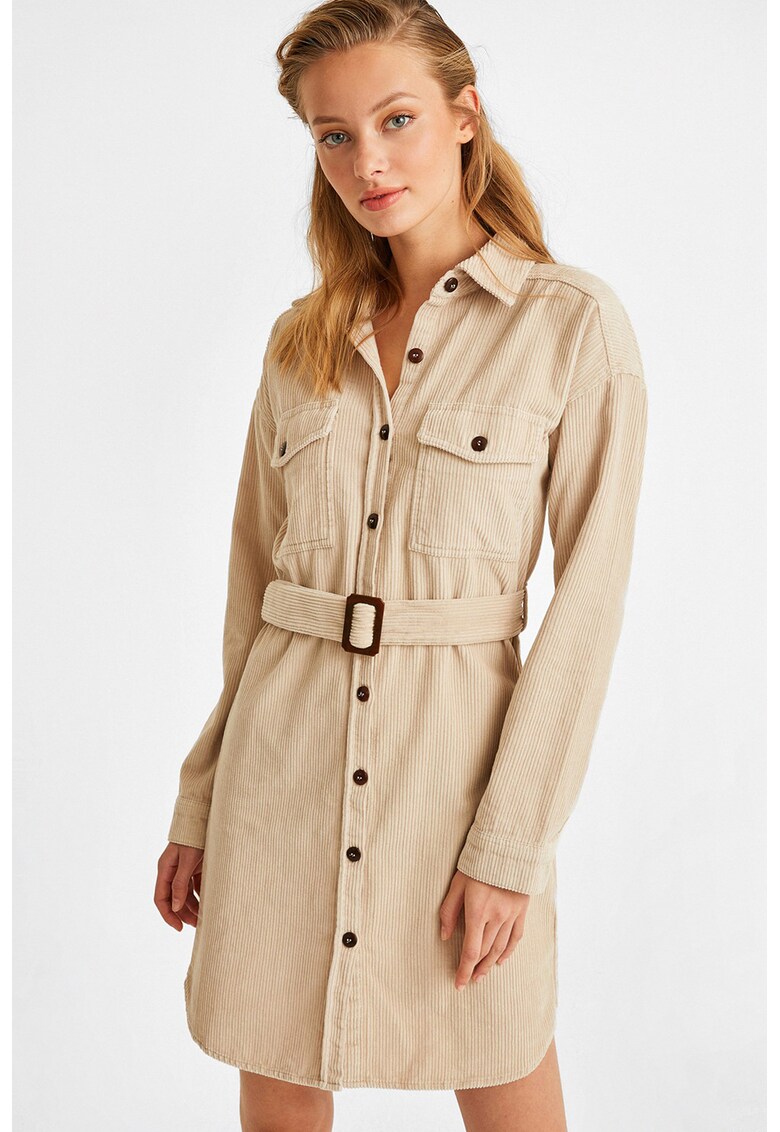 Rochie din reiat cu o curea - Bej