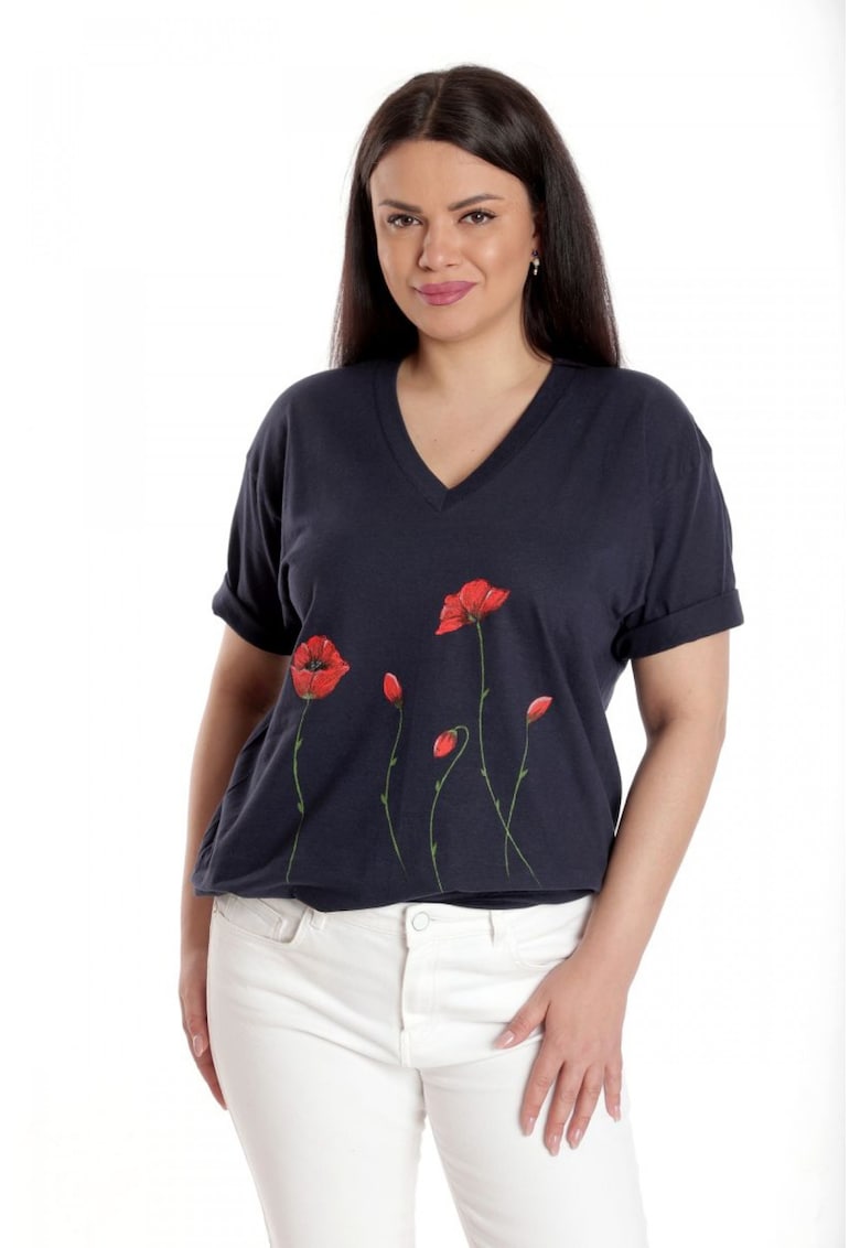 888141919-Bluza Dama - Bleumarin cu Pictura Murala - Bleumarin