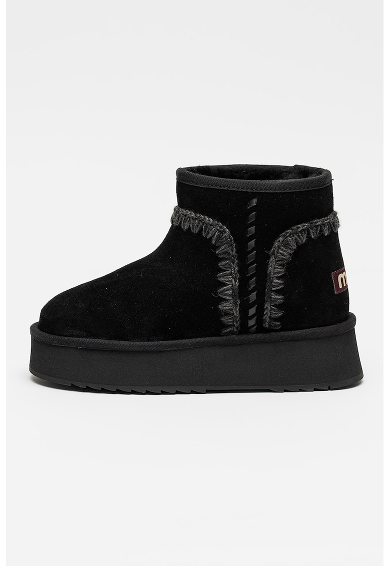 Ghete pull-on din piele intoarsa cu franjuri - Negru