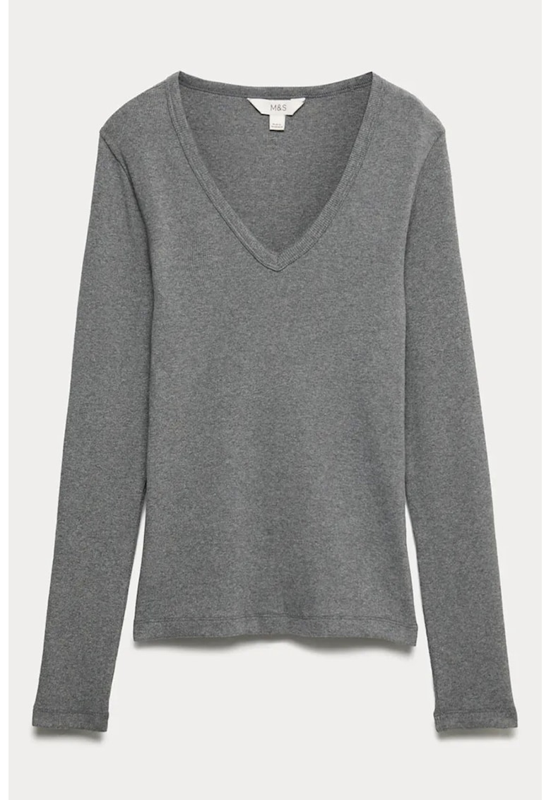 Bluza slim fit cu decolteu in V - Gri cenusiu