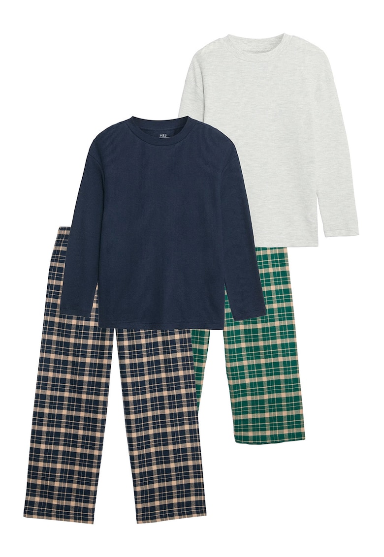 Set de pantaloni de pijama in carouri - 2 perechi - Alb/Verde/Albastru