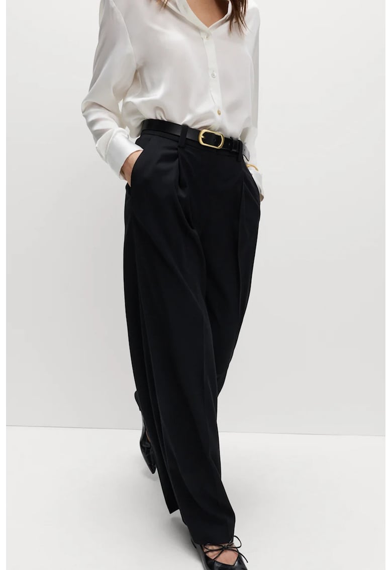 Pantaloni cu croiala ampla si pliuri - Negru