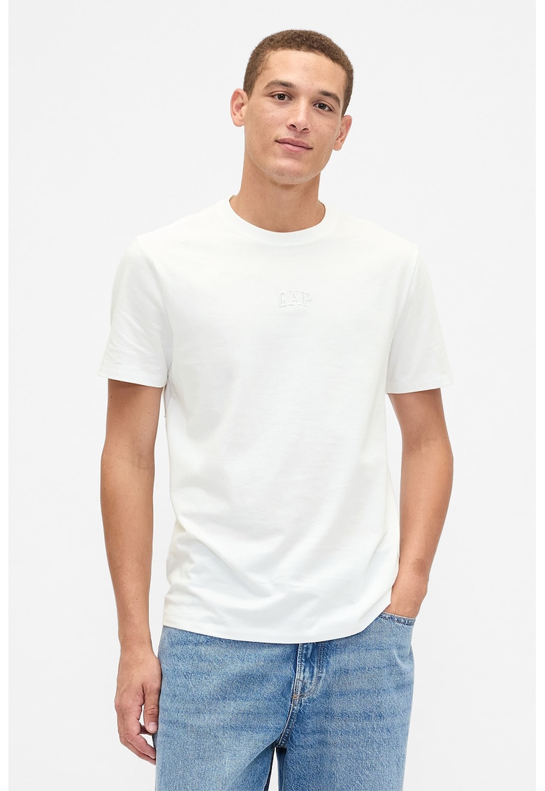 Tricou din bumbac cu decolteu la baza gatului - Alb murdar