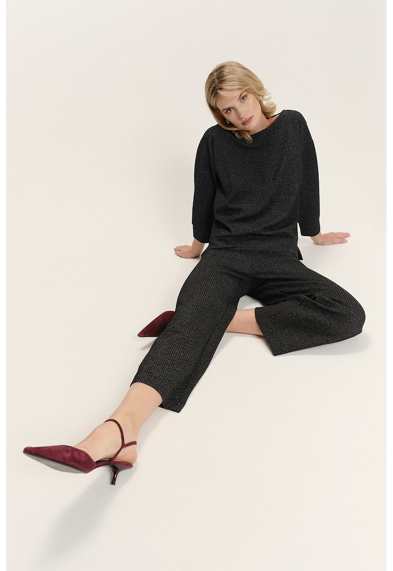Pantaloni crop relaxed fit din amestec de modal - Negru melange