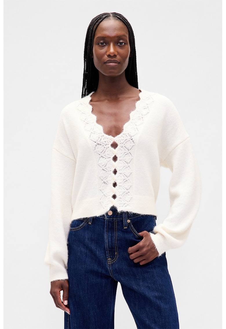 Cardigan crop pufos - Alb fildes