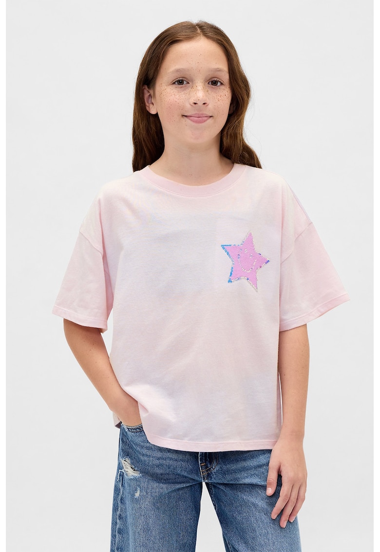 Tricou cu paiete reversibile - Negru/Roz pastel/Albastru deschis