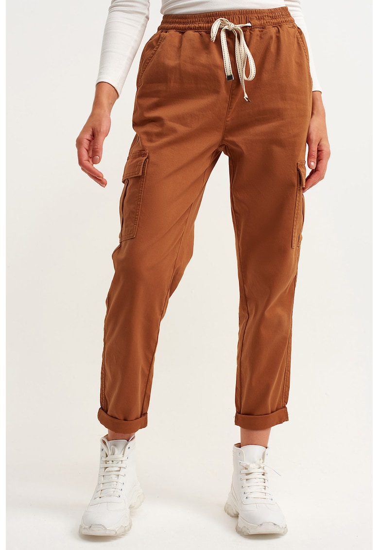 Pantaloni cargo cu snur de ajustare in talie - Portocaliu stins