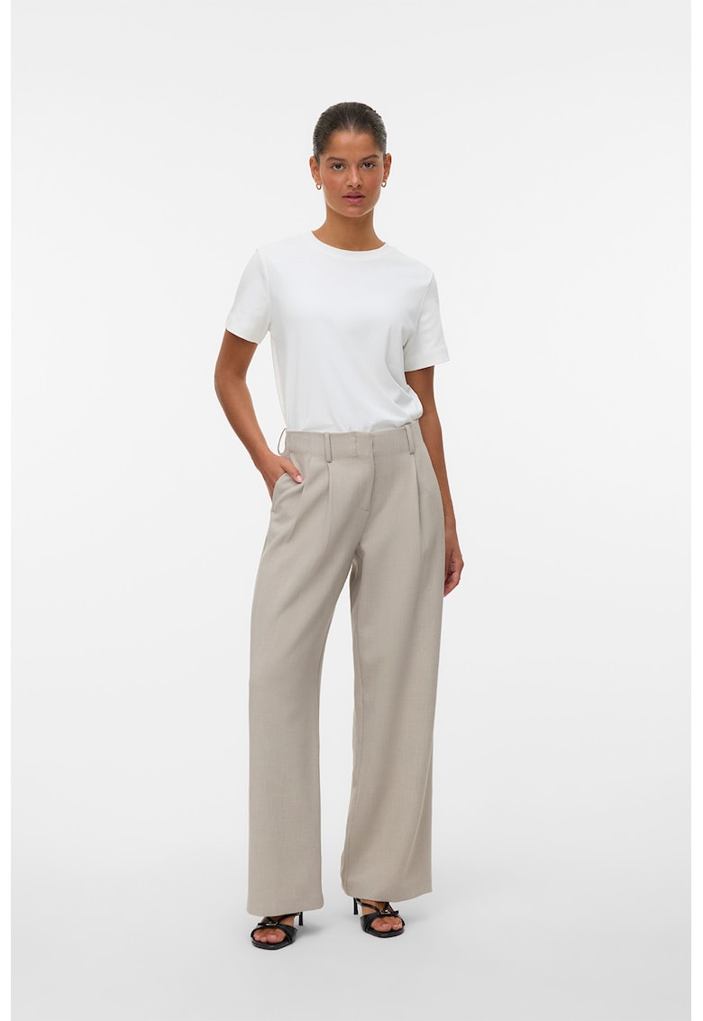 Pantaloni cu croiala ampla si pensa - Grej