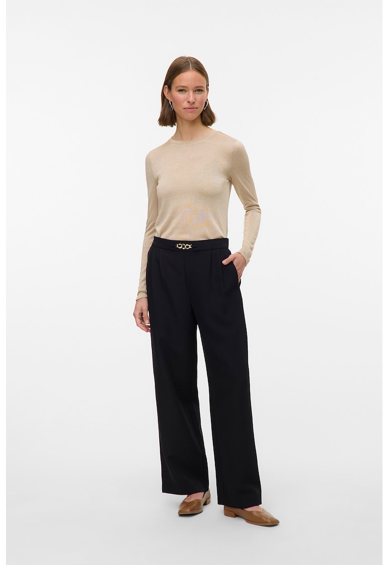 Pantaloni cu croiala ampla si pensa - Negru